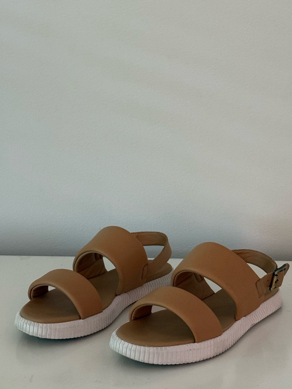 Sorel Tan Leather Double-Strap Sandals with White Sole
